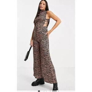 Topshop Tiger Print Jumpsuit /Romper Tall Size 10 NWT